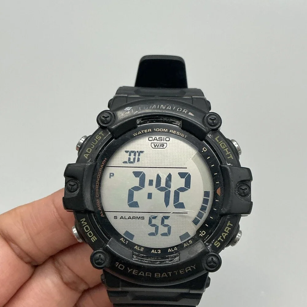 Casio AE-1500WH Mens Watch 51mm Silver Tone Digital Black Alarm New Battery